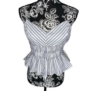 Express Striped Cotton Smocked Peplum Tank Top Gray White Women’s Medium Preppy